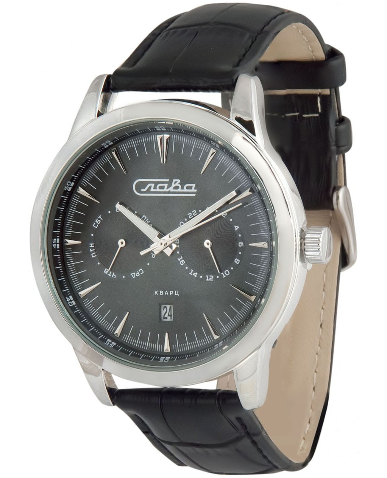 Слава Слава Традиция 2331472/300-JP21  2331472/300-JP21 кварцевые мужские часы черный циферблат, браслет кожаный — вид спереди